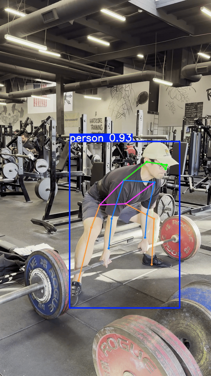 Deadlift pipeline output — annotated wrist keypoint overlay